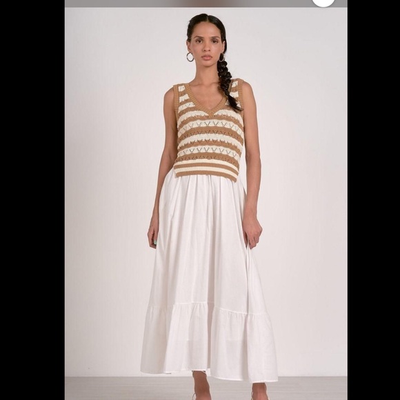 NEW ELAN autumn knit dress in brown/white